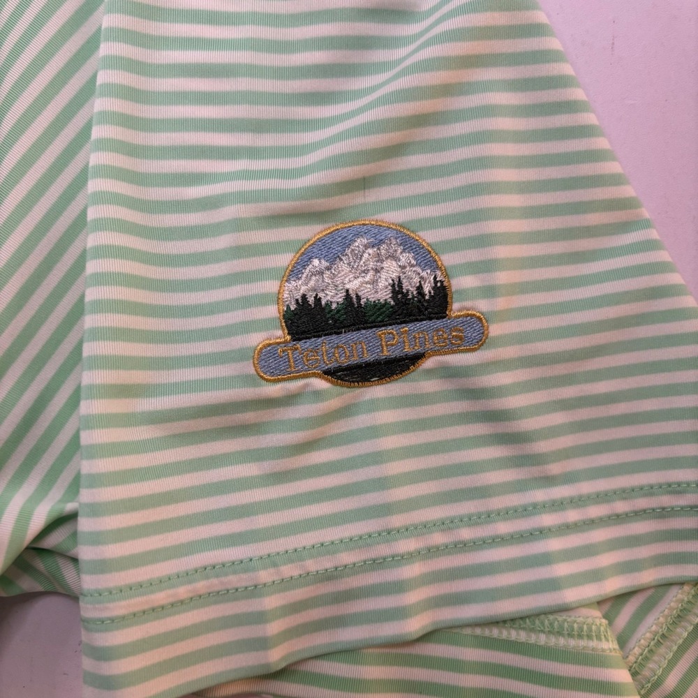 FootJoy Mens XL ProDry Golf Polo Shirt Mint Green White Striped Teton Pines Logo - Picture 3 of 10
